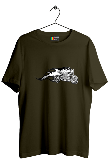 Футболка чоловіча з принтом "Мотоцикл Вогонь". Мото, мотоцикл, огонь. 2070702