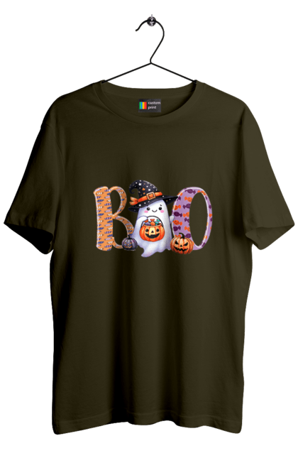 Men's t-shirt with prints Halloween Ghost. Costume, ghost, halloween, holiday, october, october 31, scary, sweets, trick or treat. 2070702