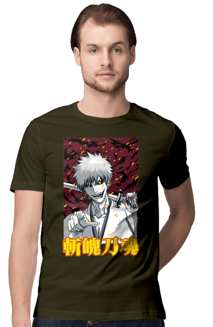 Футболка мужская с принтом Блич Ичиго Куросаки. Anime, bleach, ichigo kurosaki, manga, аниме, блич, ичиго, ичиго куросаки, манга. 2070702