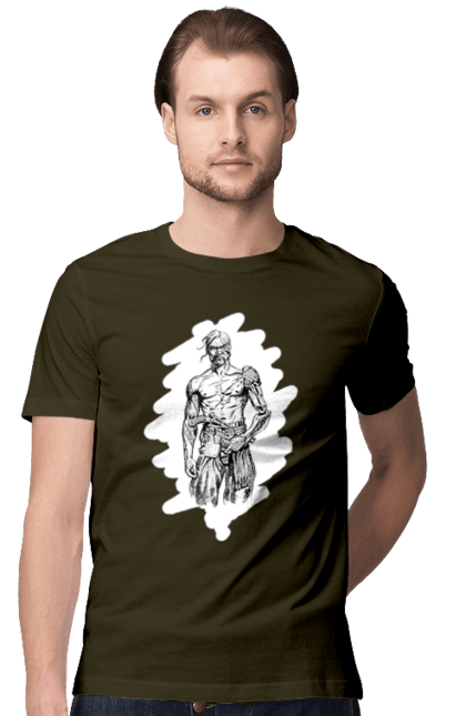 Футболка чоловіча з принтом "Кіборги україни". Вуса, зброя, кіборг, козак, патріот, пістолет, українець, чуб. 2070702