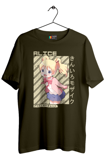 Men's t-shirt with prints Kiniro Mosaic Alice Cartelet. Alice, alice cartelet, anime, gold mosaic, kiniro mosaic, kinmoza, manga. 2070702