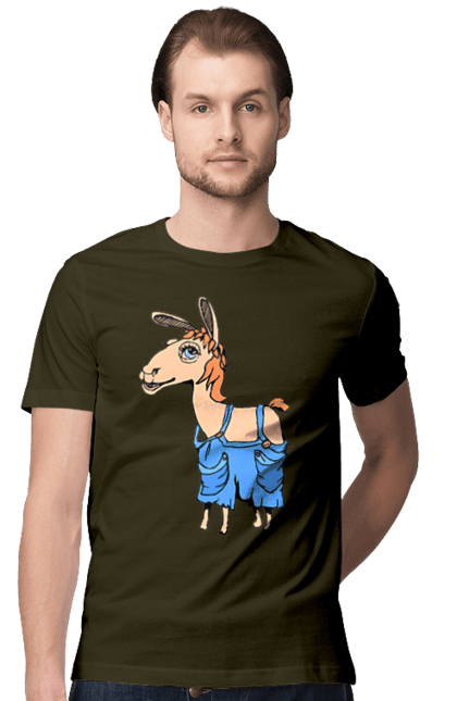 Men`s t-shirt with prints Llama Jumpsuit. Lama, overalls. 2070702