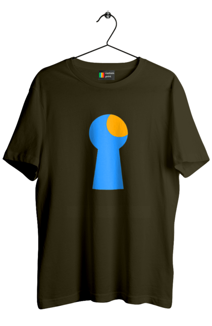 Футболка чоловіча з принтом "Замочная скважина". Відчини двері, двері, замок, ключ, свердловина, світло крізь, цікавість, щілина. 2070702