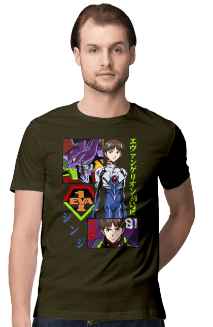 Men's t-shirt with prints Evangelion. Angel, anime, eva 01, evangelion, manga, neon genesis evangelion, shinji. 2070702