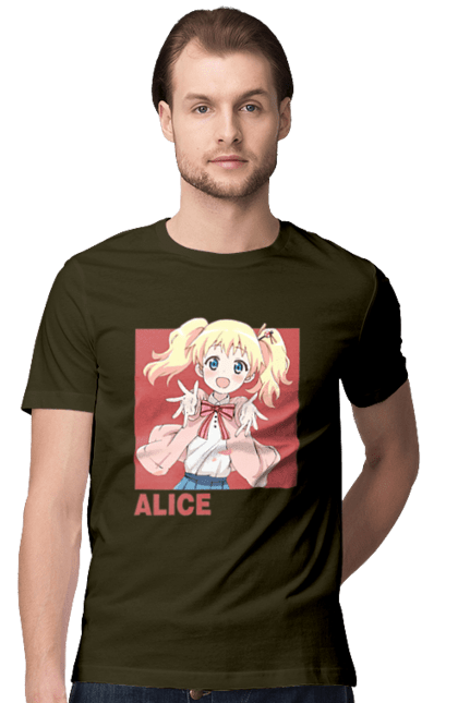 Men's t-shirt with prints Kiniro Mosaic Alice Cartelet. Alice, alice cartelet, anime, gold mosaic, kiniro mosaic, kinmoza, manga. 2070702