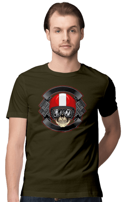 Men`s t-shirt with prints skull motorcyclist. Helmet, motorcyclist \, skull. 2070702