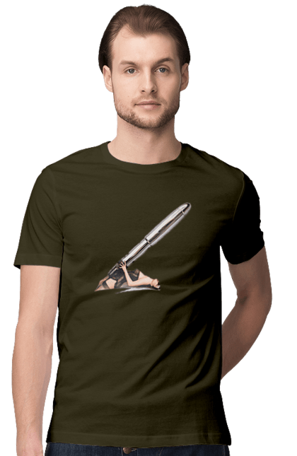 Футболка чоловіча з принтом "Великий Патрон". Дівчина, куля, патрон. 2070702