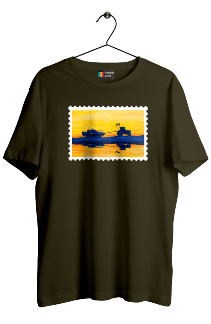 Футболка чоловіча з принтом "Нова марка, трактор що тягне танк". Добрий вечір, доброго вечора, марка, марка україни, марка укрпочта, ні війні, трактор тягне танк, тракторні війська, укрпочта. 2070702