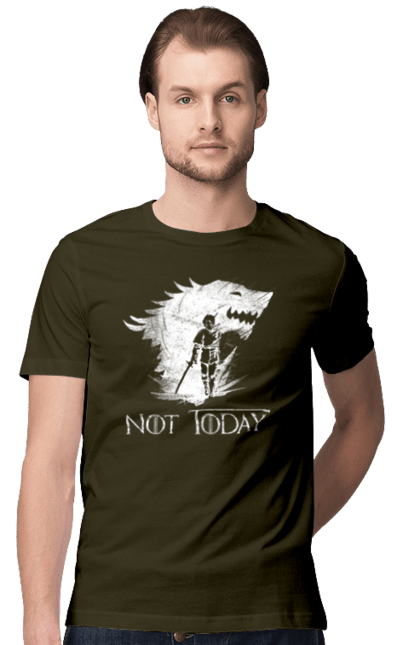 Men's t-shirt with prints Game of Thrones Arya. Arya, game, got, not today, stark, starks, thrones, tv show, wolf, wolves. 2070702