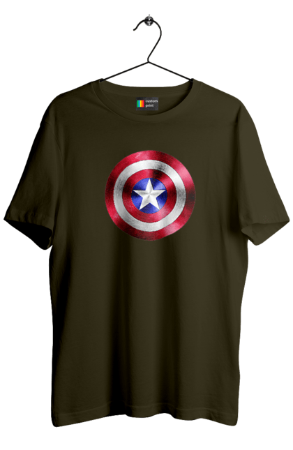 Футболка чоловіча з принтом "Щит". Капітан америка, комікси, марвел, месники, мультики, супергерої. 2070702