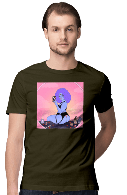 Футболка чоловіча з принтом "Фіолетова Дівчина Фото У Дзеркалі". Білизна, дзеркало, фото. 2070702