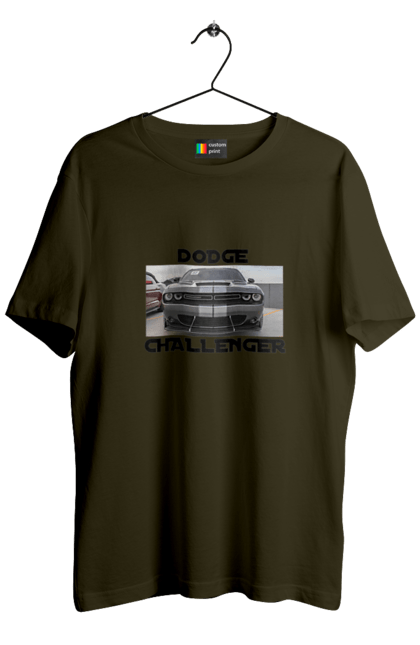 Футболка чоловіча з принтом "Додж челенджер". Автомобіль, американська легенда, додж челенджер, культове авто, масл кар, потужний автомобіль. 2070702