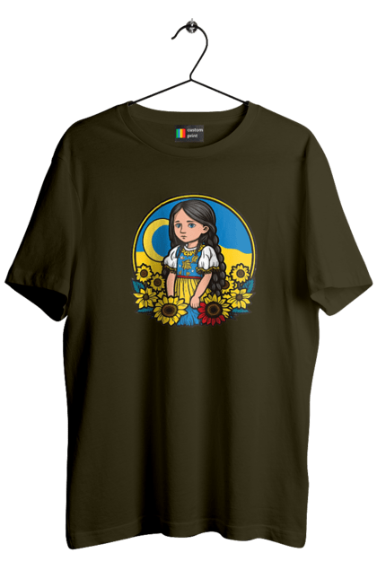 Футболка чоловіча з принтом "Мила Українська дівчинка". Блакитний, жовтий, жовто-блакитний, зроблено в україні, патріот, патріоти україни, підтримую україну, прапор україни, україна, українська дівчинка. 2070702