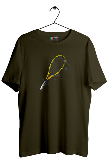 Футболка чоловіча з принтом "Ракетка Великий теніс". Великий теніс, гравці, грунт, м`яч, призовий фонд, ракетка, спонсор, турнір на ґрунті, турнірна сітка. 2070702