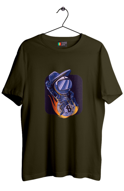 Футболка чоловіча з принтом "Космо біткоїн". Биткоин, бінарний, біткоїн, біткойн, валюта, гроші, крипто, програміст, хакер. 2070702