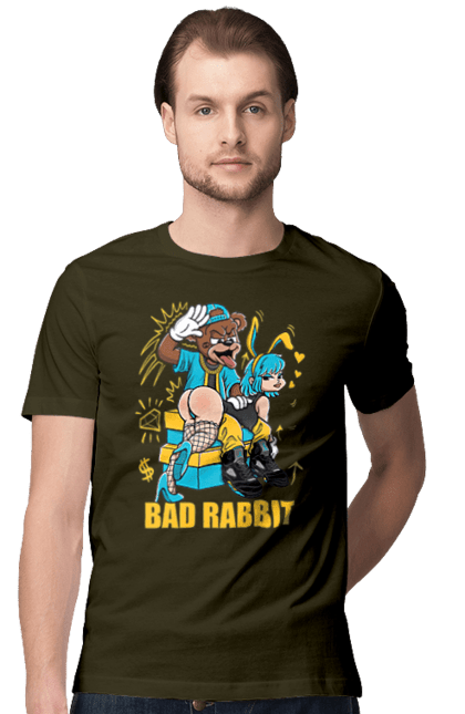 Футболка чоловіча з принтом "Поганий кролик". Бдсм, ведмідь, дівчина, кролик, поганий кролик, прикольна, смішна. 2070702