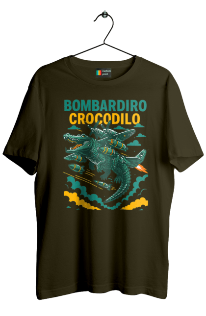 Футболка чоловіча з принтом "Bombardino Crocodilo". Bombardino, bombardino crocodilo, crocodilo, бомбардіно крокоділо, крокодил, крокодил літак, крокодил мем, мем, мем бомбардине крокодило. 2070702
