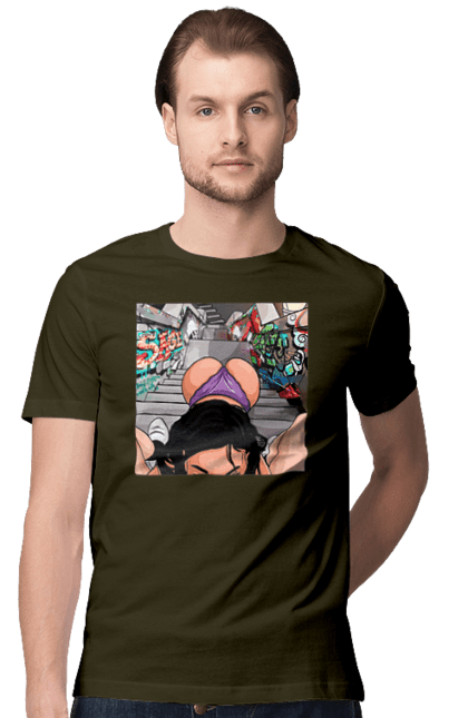 Футболка чоловіча з принтом "Дівчина На Колінах Перед Хлопчиною". Гола, жопа, на колінах, смоктати. 2070702