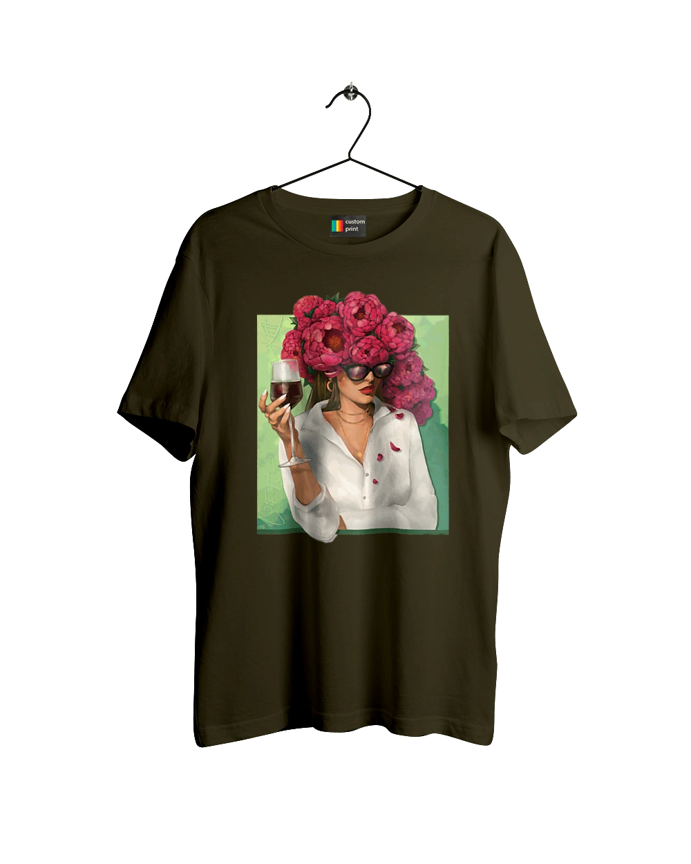 Девушка с пионами и бокалом