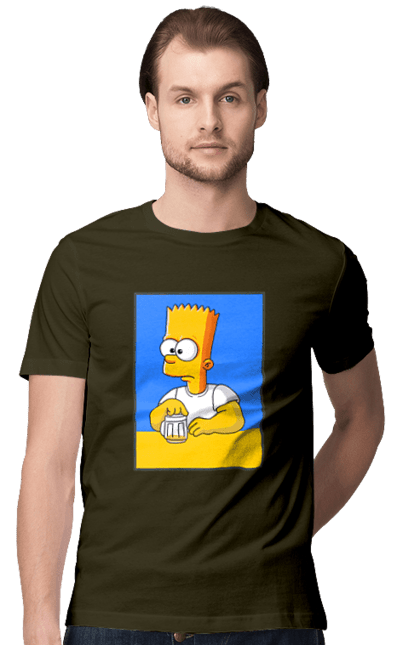 Футболка чоловіча з принтом "Барт любитель пива". Барт, барт сімпсон, мультперсонажі, мультфільми, сімпсони, український прапор. 2070702