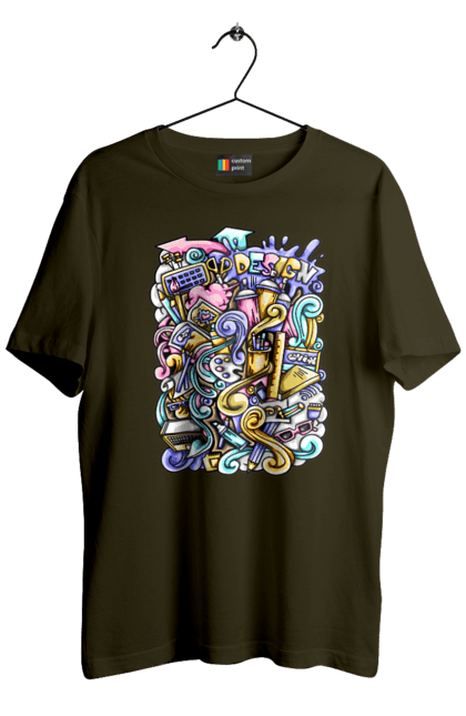 Футболка чоловіча з принтом "Школа навчання". Зошит, калькулятор, канцелярія, навчання, олівець, ручка, школа. 2070702