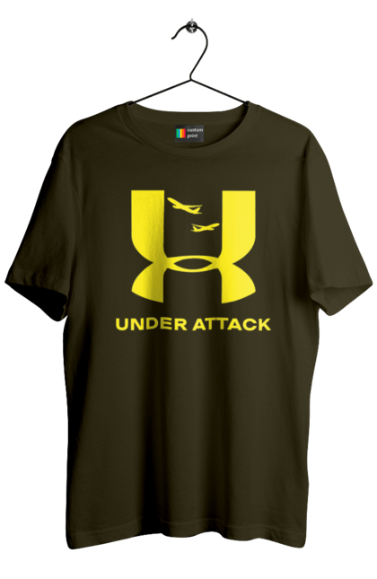 Футболка чоловіча з принтом "Under Attack yellow". Андер армор, бренди, гумор, приколи, прикольні, ундер армор. 2070702