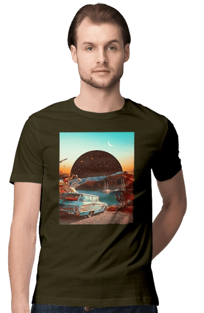 Painting, car by the river