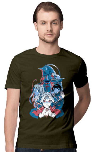 Men's t-shirt with prints Fullmetal Alchemist. Adventures, alphonse elric, anime, edward elric, fullmetal alchemist, light novel, manga, steampunk. 2070702