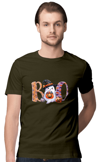 Men's t-shirt with prints Halloween Ghost. Costume, ghost, halloween, holiday, october, october 31, scary, sweets, trick or treat. 2070702