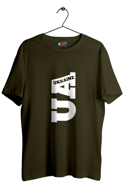 Футболка чоловіча з принтом "Україна". Абревіатура, батьківщина, емблема, логотип, напис, текст, україна. 2070702