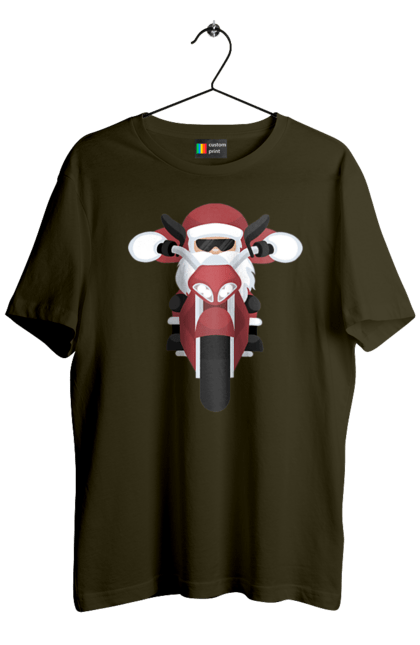 Футболка чоловіча з принтом "Санта на мотоциклі". Мотоцикл, новий рік, різдво, санта. 2070702