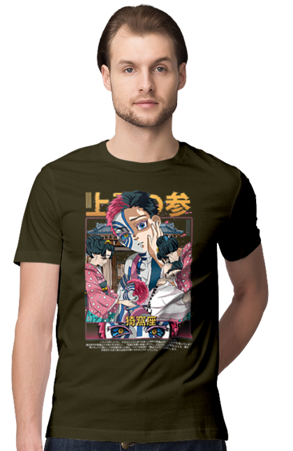 Men's t-shirt with prints Demon Slayer Akaza. Akaza, anime, demon slayer, kimetsu no yaiba, manga, nezuko, serial. 2070702