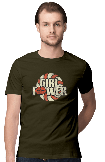 Футболка мужская с принтом Girl Power. Girl power, девушки, девушки могут, женская сила, женщины, лозунг, независимость, сила, феминизм. 2070702