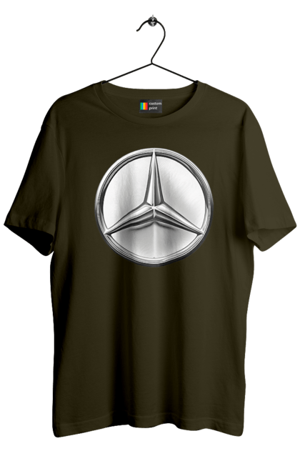 Футболка чоловіча з принтом "Mercedes Benz Лого Металік". Авто, автомобіль, логотип мерседес, машини, мерс, мерседес. 2070702