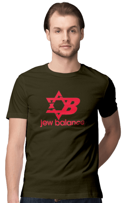 Футболка чоловіча з принтом "Jew Balance Red". New balance, гумор, еврейські, жарти, жартівливі, літні, прикольні, червоний. 2070702