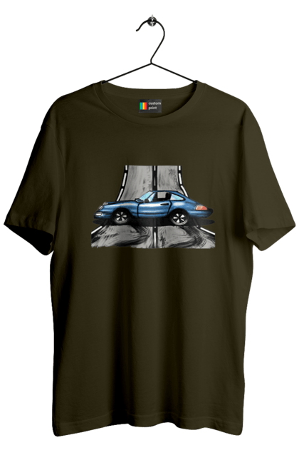 Men`s t-shirt with prints Sports Car On The Road. Blue, car, fast, race, sports. 2070702