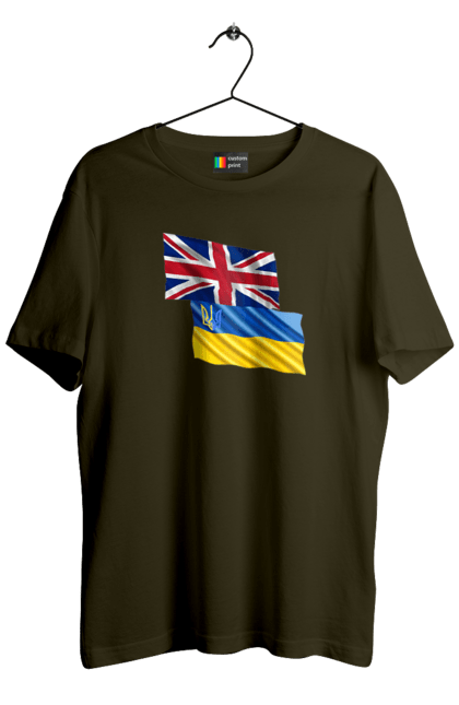 Футболка мужская с принтом Флаг Соединенного Королевства, Флаг Украины, Поддержка Украины. Британия, великобритания, война, киев, киев украина, поддержка украины, украина, флаг, флаг соединенного королевства, флаг украины. 2070702