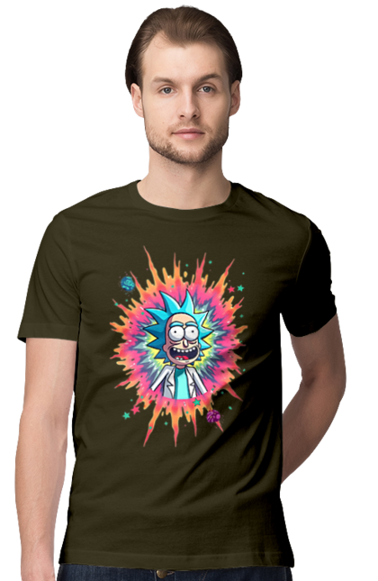 Men's t-shirt with prints Rick and Morty. Adventures, black humor, cartoon, rick, rick and morty, sci-fi, tragicomedy. 2070702