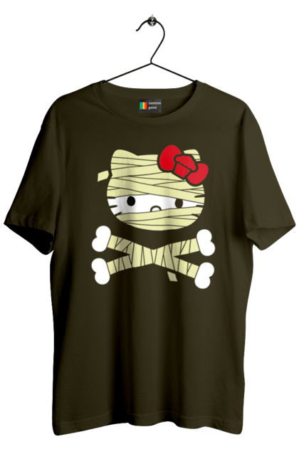 Men's t-shirt with prints Hello Kitty Halloween. Brand, cat, character, halloween, halloween, hello kitty, kitten, kitty, mummy. 2070702