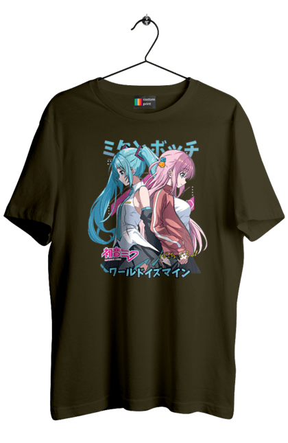 Men's t-shirt with prints Hatsune Miku and Hitori Gotou. Anime, bocchi the rock, hatsune miku, hitori goto, hitori gotou, lonely rocker, miku, rocker, vocaloid. 2070702