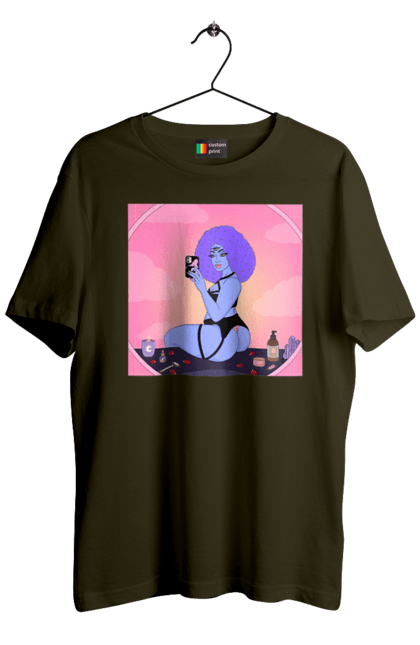 Футболка чоловіча з принтом "Фіолетова Дівчина Фото У Дзеркалі". Білизна, дзеркало, фото. 2070702