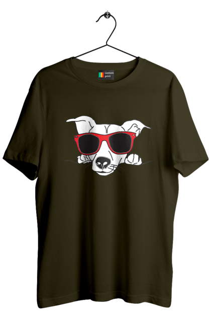 Men`s t-shirt with prints The Dog Peeks Out. Dog, glasses, peep out. 2070702