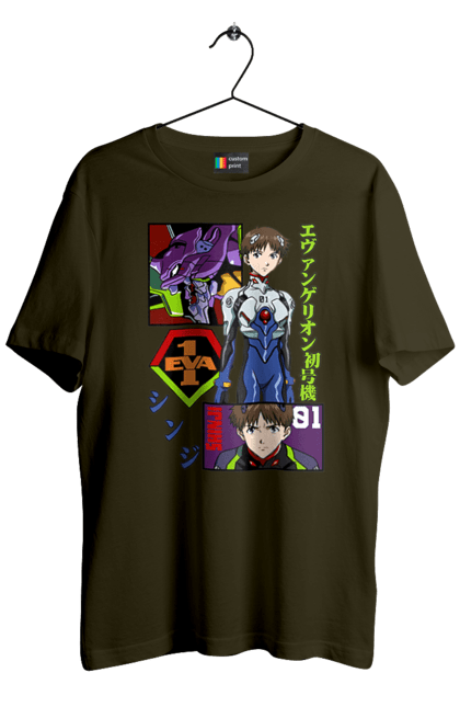 Men's t-shirt with prints Evangelion. Angel, anime, eva 01, evangelion, manga, neon genesis evangelion, shinji. 2070702