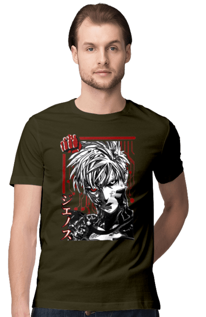 Men's t-shirt with prints One Punch Man Genos. Anime, comedy, cyborg, demon, demon cyborg, genos, manga, one punch man, parody, superheroes. 2070702