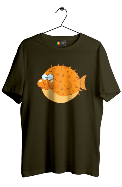 Футболка чоловіча з принтом "Помаранчева Риба Фугу". Риба, фугу. 2070702