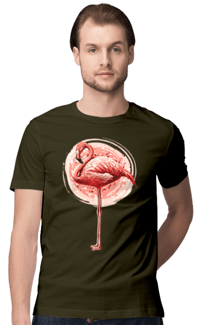 Футболка мужская с принтом Фламинго Арт. Животное, розовое фламинго, фламинго. 2070702