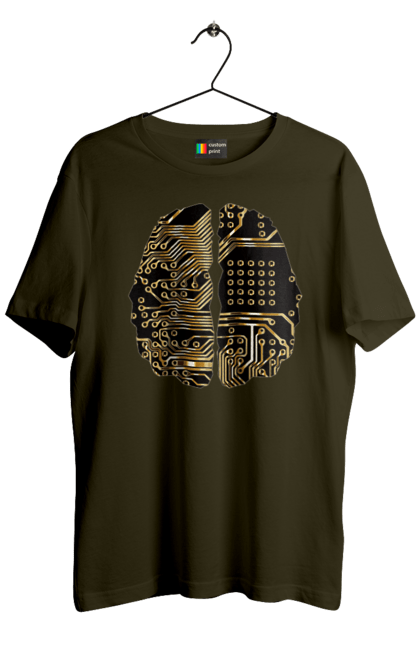 Футболка чоловіча з принтом "Мозок Айті". Айті, айтішник, гик, знання, золотий, золото, інженер, кібер, кібернетика, кіборг, код, комп, кристал, мікросхема, мозок, програміст, професіонал, професія, розробник, розум, чіп. 2070702