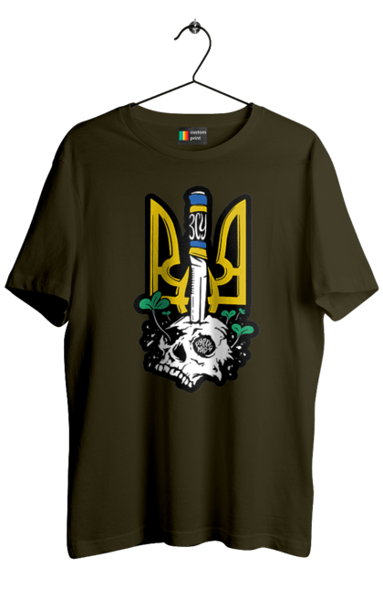Футболка чоловіча з принтом "Герб ЗСУ". Герб, зсу, патріотична, прапор, череп. 2070702