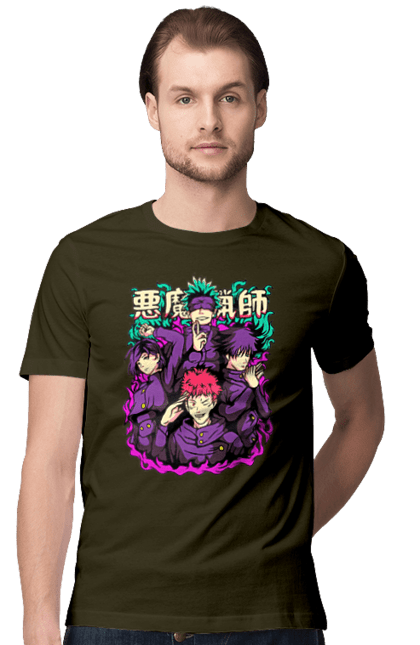 Men's t-shirt with prints Jujutsu Kaisen. Anime, dark fantasy, itadori, jujutsu kaisen, magic battle, manga, mystic, sukuna. 2070702