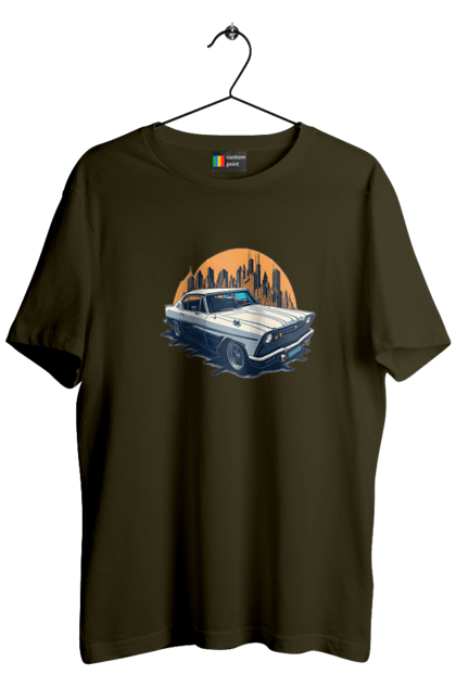 Men`s t-shirt with prints Vintage car image. Car, city, vintage image. 2070702